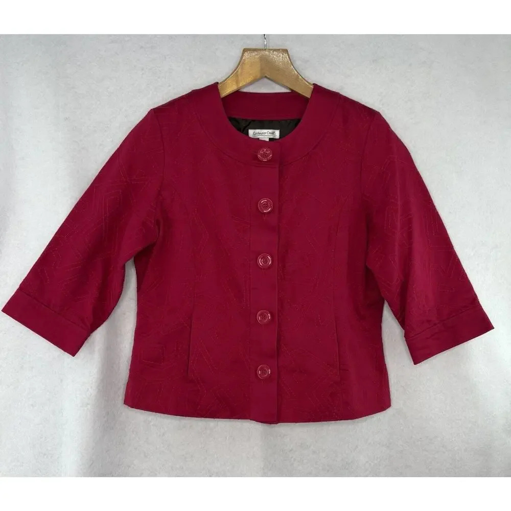 Coldwater Creek Women’s 14 Dark Pink Tonal Embroidered Button Front Lined Jacket
